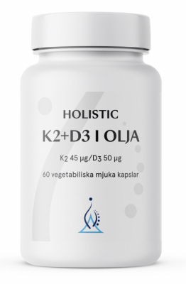 Holistic K2 + D3-vitamin i kokosolja, 60 kapslar i gruppen Vitaminer & mineraler / K-vitamin hos Masesgården AB (1273)