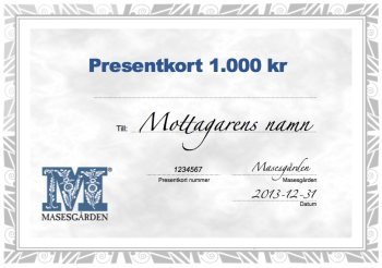 Presentkort Masesgårdens Hälsohem, värde 1000 kr